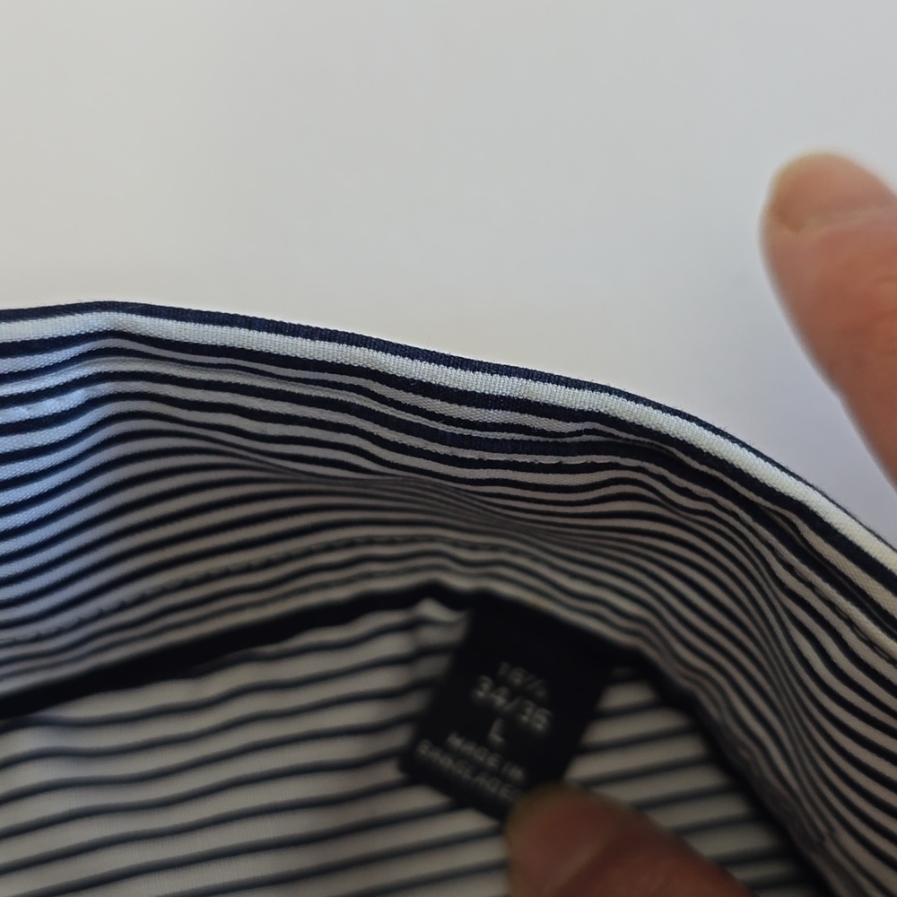 Tommy Hilfiger Men's Blue Block Stripes Long Sleeve Shirt Supima Cotton SZ Large - Picture 12 of 12